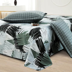 Bedsheets For Double Bed With 2 Pillow Cover - 92 X 98 Inches, Army Green & Grey | Satin Finish Microfiber Queen Size Bedsheet | Skin Friendly & Breathable Fabric