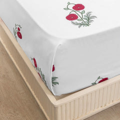 Luxurious Floral Printed Flat Bedsheets With 1 Pillow Cover - 60 X 90 Inches, Red & White | Breathable & Wrinkle Free | Soft & Durable