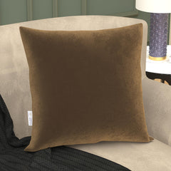 Microfiber Square Soft Pillow Cushion For Sofa & Bed, Brown - 24 X 24 Inch | Fluffy Pillow For Comfort & Back Support | Hypoallergenic, Washable | Premium Velvet Cover With Zip - Pack Of 1