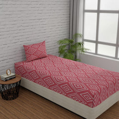 144 TC Bedsheet For Single Bed Cotton With Pillow Cover - 55 X 88 Inches, Peach Pink | Soft & Breathable Premium Printed Design Bedsheet