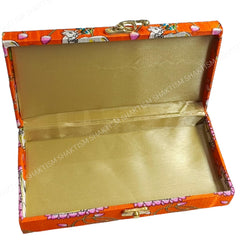 Decorative & Attractive Box Cash Box, Shagun Box, Jewellery Box, Money Box Envelop Wedding, Gift Box, Bangel Box With Cow Lotus Embroidery Design, Colour - Orange