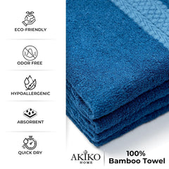 Akiko Home 100% Bamboo Face Towel 500 Gsm | Quick Dry, Super Soft, Anti Bacteria, Fast Absorbent, Eco Friendly, Hypoallergenic, Odor Resistant Face Towel | Pack Of 4 (Navy Blue)