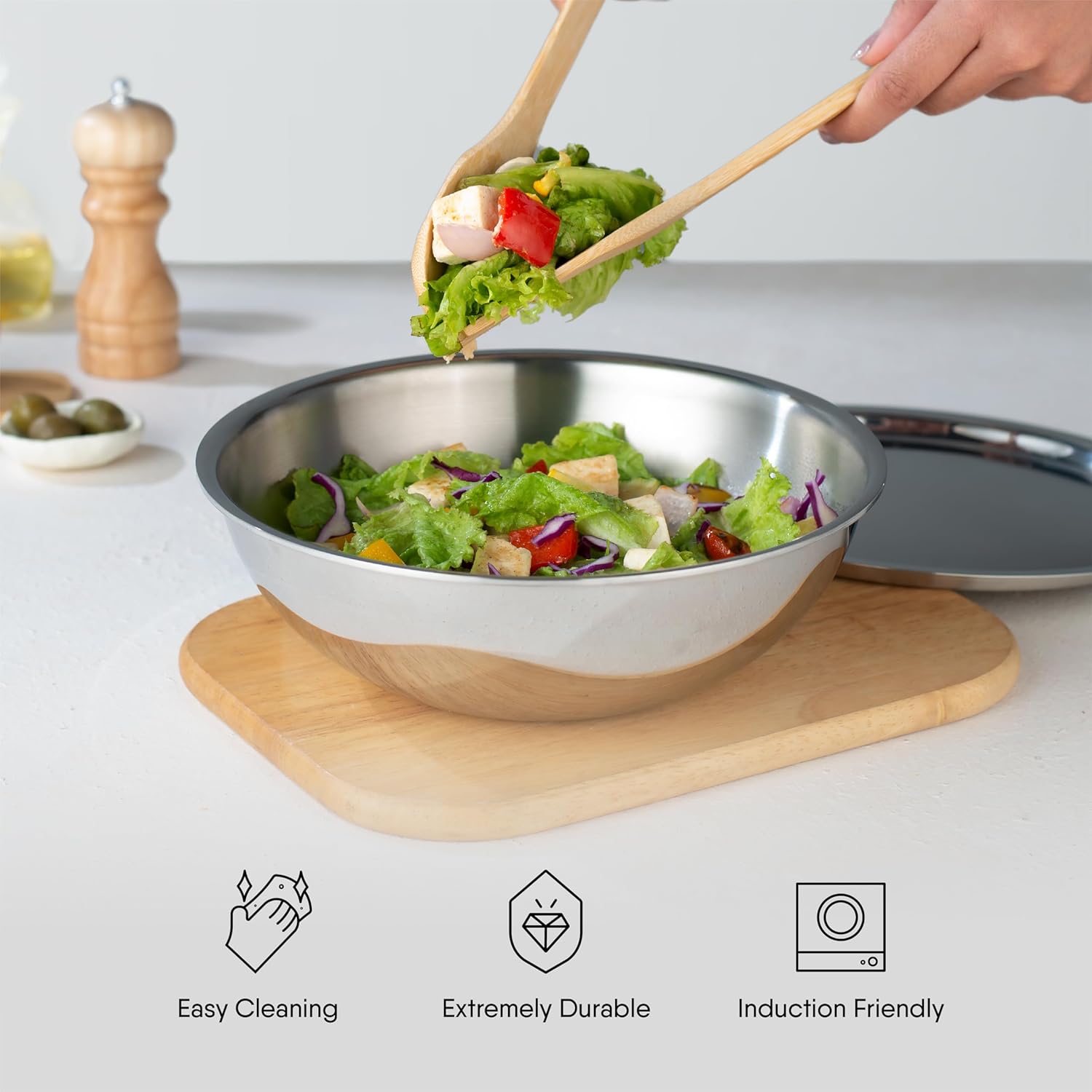 Artisan Triply Stainless Steel Tasla With Lid | Without Handle Kadai Induction Base 1.6 Liters, 20cm Artisan Triply Stainless Steel Tasla With Lid | Without Handle Kadai Induction Base 1.6 Liters, 20cm