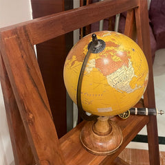 Antique Educational Rotating Geography Globe ( Yellow, World Map) With Metal Arc & Wood Round Stand For Gifting, Home Decor Office Table, Suitable For Kids & Student Learning, Pack Of 1