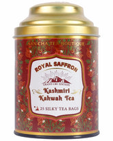 San-Cha Royal Saffron Kashmiri Kahwah Green Tea - 25 Silky Tea Bags | Blended With Real Kashmir Saffron & Almonds - Environment Friendly & Made In Corn Fiber | Low Caffeine