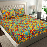 Pure Microfiber Double Bedsheet With 2 Pillow Cover - 88 X 88 Inches, Multicolor | Traditional Jaipuri Rajasthani Handcrafted Design Print Bedsheet