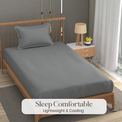 Solid Plain Single Size Bedsheet Set With 1 Pillow Covers | Size - 60 X 90 Inches, Grey | Ideal For All Seasons Due To Its Breathable Nature