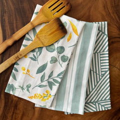 Oak & Lily 100% Cotton Kitchen Napkins Dish Towels 350 Gsm | Premium European Quality Washable, Large Size Kitchen Cloth For Roti, Cleaning, Drying | Sage Green (Set Of 3)