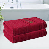 Kuber Industries Rectangle Super Absorbent Bath Towel 1000 Gsm | Soft & Comfortable Swimming & Bathing Towels | Gold Flower (Red)- Pack Of 2
