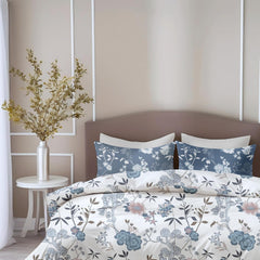 Queen Size Bedsheet With 2 Pillow Covers - 88 X 90 Inches, Dusty Blue & White | Soft Wrinkle Free & Breathable Bedsheets - Durable & Long Lasting Bedsheet