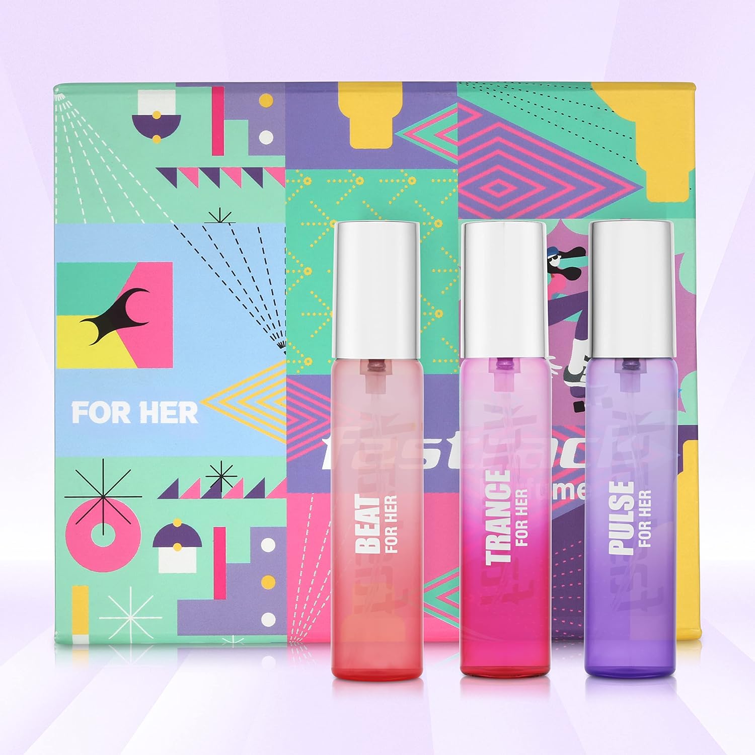 Fastrack Trance + Pulse + Beat For Her Eau De Parfums 20ml 0.6 Fl.oz. Each Pack Of 3 | Travel & Gift Set For Women Fastrack Trance + Pulse + Beat For Her Eau De Parfums 20ml 0.6 Fl.oz. Each Pack Of 3 | Travel & Gift Set For Women