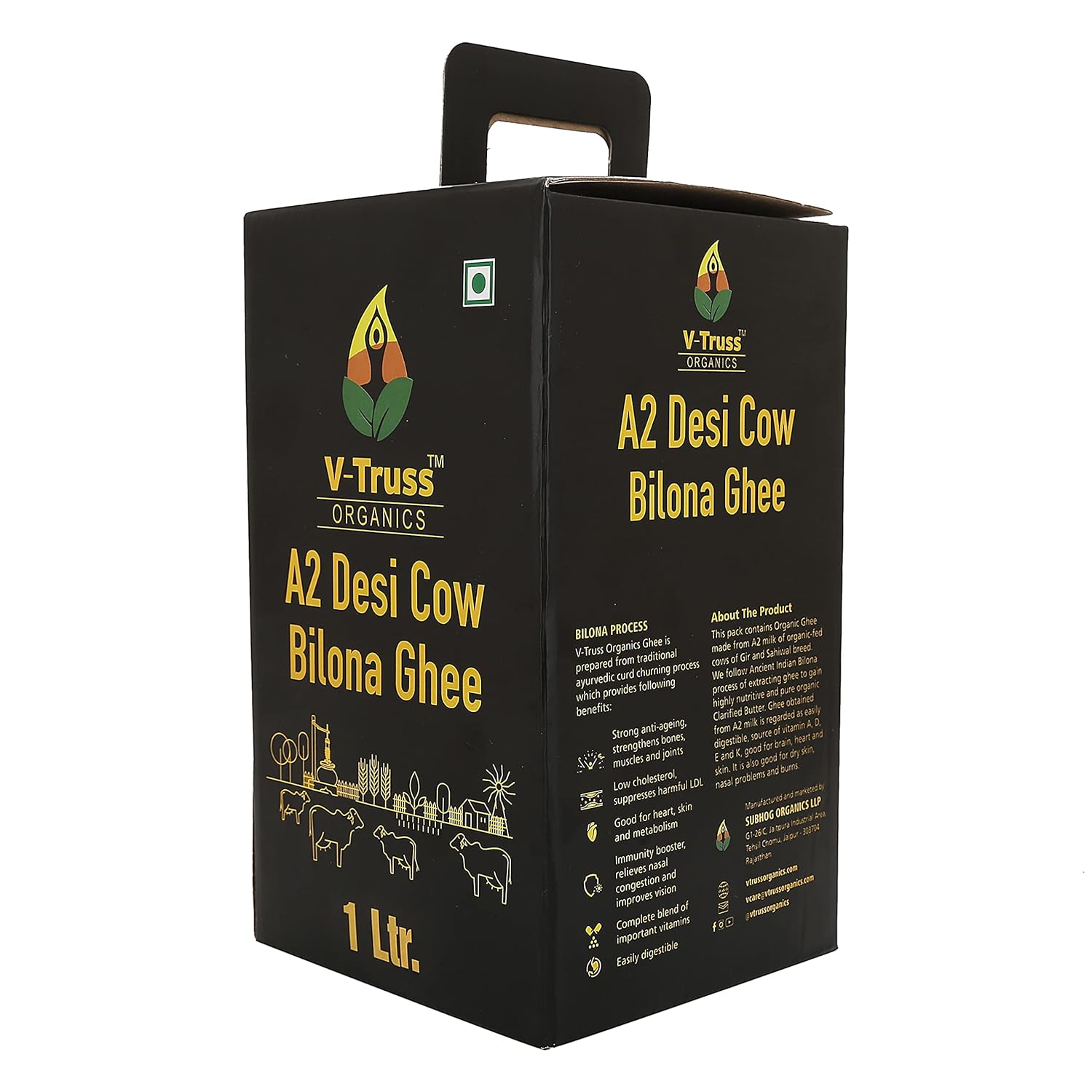 Premium A2 Pure Desi Cow Bilona Ghee By V - Truss Organics | Traditional Vedic Bilona Method Healthy Desi Cow Ghee Perfect For Boost Immunity | (1 Litre) 33.8 Ounce | Jar Pack Premium A2 Pure Desi Cow Bilona Ghee By V - Truss Organics | Traditional Vedic Bilona Method Healthy Desi Cow Ghee Perfect For Boost Immunity | (1 Litre) 33.8 Ounce | Jar Pack