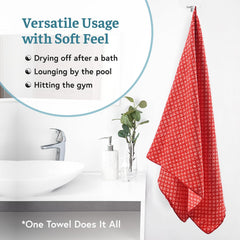 Kuber Industries Microfiber Bath Towel 1400 Gsm | Large Size Soft Quick Dry & Absorbent Shower Bath Towel (Circle- Red)- Pack Of 4