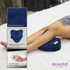 Memory Foam Knee Pillow For Sleeping, Leg Pillow For Pregnancy - Blue | For Back Pain, Side Sleepers, Sciatica & Knee Pain Relief | Knock Knee Pillow For Leg Support, Zipper Velvet Cover