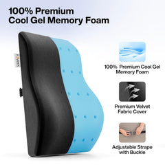 Gel Memory Foam Pillow Car Seat Back Support, For Back Pain Relief, Black, Large Size | Orthopedic Lumbar Back Rest For Pain Relief - Back Pillow For Sitting | Adjustable Pillow