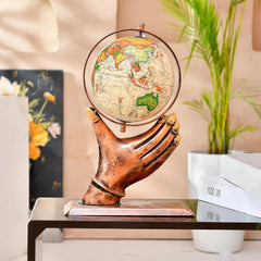 Home & Office Decorative Hand Globe Metal Table Top Showpiece Globe, Home Decor, Living Room, Bedroom, Showcase, Office Desk, & Gifting, Pack Of 1