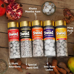 Panjon Swad Digestive Mouth Freshener | Anardana, Jeera Goli, Khatta Meetha Aam Papad, Ram Laddoo & Hing Peda 500gm, (100gm *5)