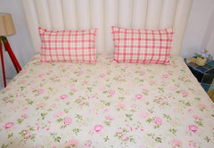 Super Soft Cotton Feel Bedsheet For Double Bed King Size With 2 Pillow Covers | 100 X 108 Inches, Off White & Pink | Perfect For All Season Comfort