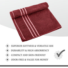 100% Cotton Hand Towel 400 Gsm | Super Soft, Absorbent, Quick Dry Hand Towel (Maroon) - Pack Of 2