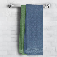 Story@Home Bath Towels Large Size 400 Gsm Set Of 2 Quick Dry Bath Towel, Jacquard Design Blue -Sage Green, Terry Cotton Bath Towels