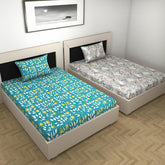 Combo 2 Single Bedsheet With 2 Pillow Cover - 57 X 87 Inches, Green & Grey | 144 Thread Count Lightweight, Soft, Skin Friendly - Durable Bedsheets For Everyday Comfort