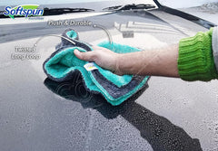 Softspun Microfiber Cloth Towel 400 Gsm | Extra Thick Microfiber Cleaning Cloths Perfect For Bike, Auto, Cars Both Interior & Exterior (Grey & Aqua Blue)- Pack Of 1