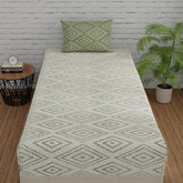 144 TC Bedsheet For Single Bed Cotton With Pillow Cover - 55 X 88 Inches, White & Sage Green | Soft & Breathable Premium Printed Design Bedsheet