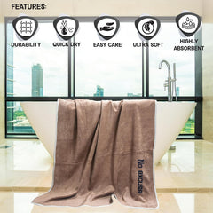Housse Premium Soft Microfiber Embroidery Bath Towel 350 Gsm | Soft Absorbent Quick-Drying Sweat Towel (No Excuse - Brown)
