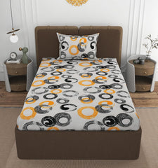 1 Single Bedsheet With 1 Pillow Cover - All Around Elastic Fitted | 100% Premium Fabric Is Lightweight, Soft & Comfortable | Size 36 X 72 X 8 Inches, Grey & Black