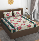 Double Bedsheet With 2 Pillow Covers Size 72 X 72 X 10 Inches, Multicolor | Cotton Feel All Around Elastic Fitted - Queen Size Bedsheets, Super Soft