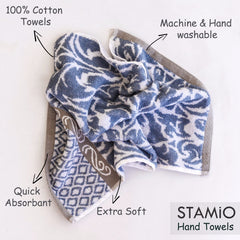 Stamio Cotton Hand Towels 490 Gsm | Towel For Men & Women Home Kitchen Use, Gym, Wash Basin, Sports, Travel | Jacquard Towel Multicolor (Set Of 4)