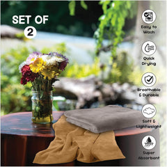Housse Microfiber Hand Towel 400 Gsm | Premium Quality Towels Ultra Absorbent & Anti-Bacterial For Gym (Atmosphere & Prairie Sand) - Pack Of 2