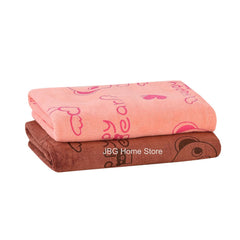 Jbg Home Store Kids Bath Towel 500 Gsm | Premium Microfiber Quick Drying Towels For Babies, Cartoon Print Wash Dry Cloth Towel (Peach & Brown Bear) - 2 Pcs