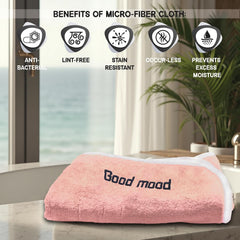 Housse Premium Soft Microfiber Embroidery Bath Towel 350 Gsm | Soft Absorbent Quick-Drying Sweat Towel (Good Mood - Peach)