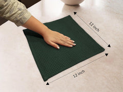 Encasa Xo Kitchen Hand Towels Set 350 Gsm | Waffle Weave & Flat Hand Towel | Quick Drying Reusable Cotton Washcloths | Set Of 12 (Green)