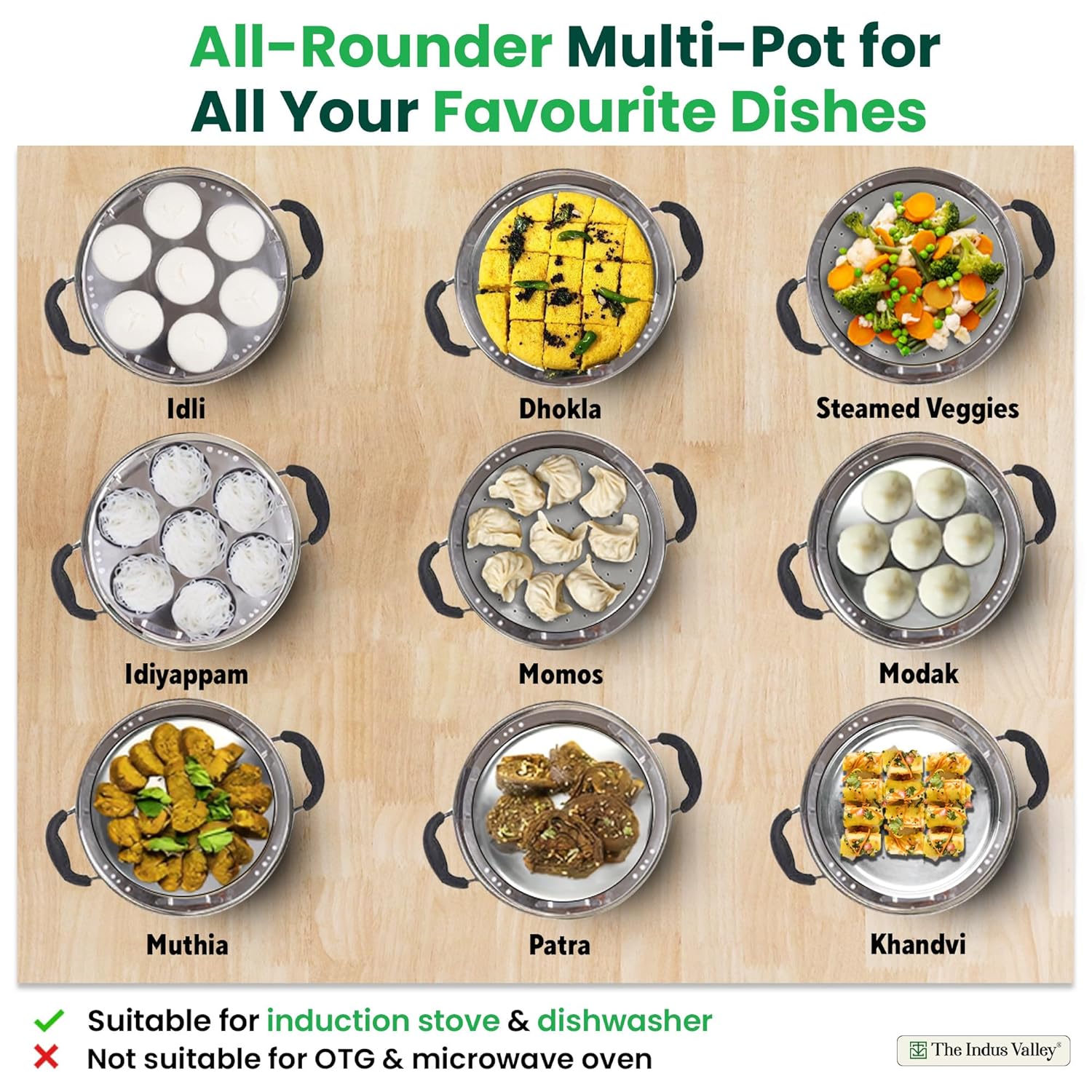 Stainless Steel Idli Maker, Dhokla Maker, Momo Maker - Multi Pot & Steaming Set | Large, 5 Plates, 29cm 11.3 Inch, 4.2 Liters, 1.5 Kg - Nonstick 3-Layer Bottom | Induction Friendly Stainless Steel Idli Maker, Dhokla Maker, Momo Maker - Multi Pot & Steaming Set | Large, 5 Plates, 29cm 11.3 Inch, 4.2 Liters, 1.5 Kg - Nonstick 3-Layer Bottom | Induction Friendly