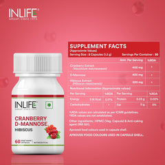 Inlife Cranberry Capsules For Urinary Tract, D - Mannose Hibiscus Extract, Health Supplement For Uti | For Unisex 60 Vegetarian Capsules 100gm 0.2lbs Each Pack Of 4