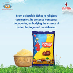 Natural Premium Cow Ghee By Durga Ghee | Rich In Protein & Fiber Healthy Desi Cow Ghee Good For Boondi Laddus | (1 Litr) 33.8 Ounce | Pouch Pack