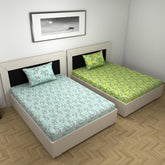 Combo 2 Single Bedsheet With 2 Pillow Cover - 57 X 87 Inches, Light Green & Sea Green | 144 Thread Count Lightweight, Soft, Skin Friendly - Everyday Use Cotton Bedsheet