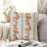 Microfiber Square Pillow Cushion For Sofa & Bed, Grey Color - 24 X 24 Inch | Printed - Brown Flower, Soft, For Comfort & Back Support | Breathable, Premium Cotton Cushion Cover - Set Of 1