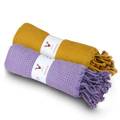 Patvy Bath Towels 500 Gsm | 100% Cotton Waffle Weave Large Size Towels Quick Absorption & Faster Drying Bath Towel For Women & Men | Pack Of 2 (Lilac & Mustard Yellow)