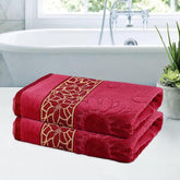 Kuber Industries Soft Blend Cotton Bathing Towel 900 Gsm | Fade/Wrinkle Resistant Towels (Velvet Maroon) - Pack Of 2