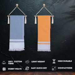 Pure Cotton Turkish Bath Towel 700 Gsm | Extra Soft Plush Light Weight Quick Dry Travel Thin Towels (Golden & Oval) - Pack Of 2