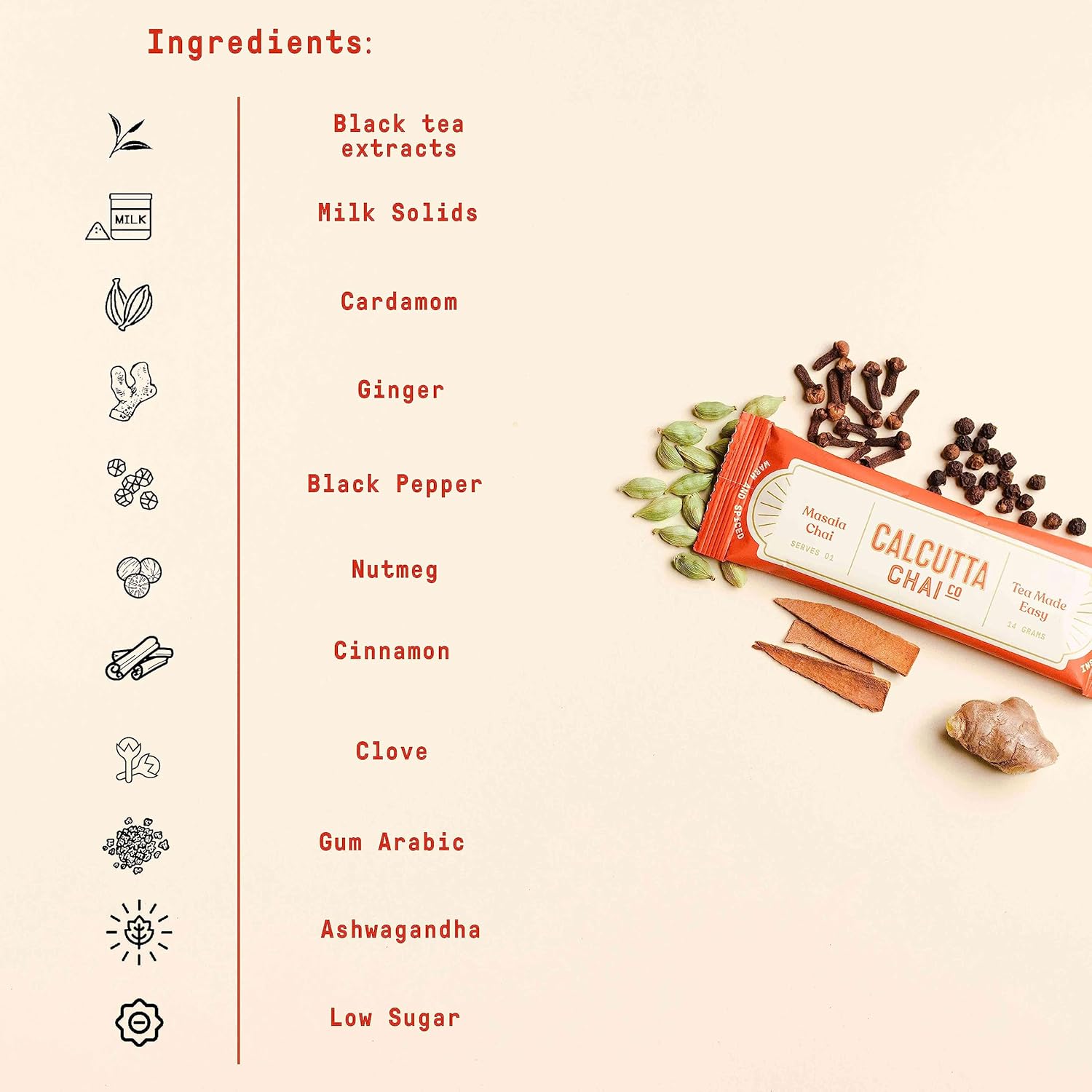 Calcutta Chai Co Instant Tea Premix Masala Chai - 15 Sachets, 210gm, 7.4 Ounce | Premixed With Milk Solids & Sugar - Just Add Hot Water | Added Natural Spices - High Caffeine Calcutta Chai Co Instant Tea Premix Masala Chai - 15 Sachets, 210gm, 7.4 Ounce | Premixed With Milk Solids & Sugar - Just Add Hot Water | Added Natural Spices - High Caffeine