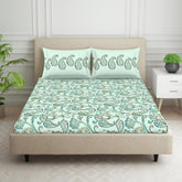 Double Bedsheet With 2 Pillow Covers (Size 88 X 100 Inch) Light Blue | Breathable Pure Cotton Queen Size Bedsheet | Floral Design Bedsheet