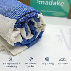 Madake Bamboo Ultra Soft & Thin Turkish Towel 454 Gsm | Quick Dry, Super Absorbent | Extra Large Bath Towel For Men & Women (Vacation Blue)