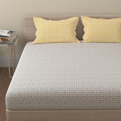 Cotton Bedsheet For King Size With 2 Pillow Covers - 108 X 108 Inches, Grey & Yellow | Soft & Comfortable Feel To Your Skin