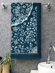 Homefresh Print Cotton Bath Towel 500 Gsm | Geometric Pattern Navy Blue & Grey (Heera)
