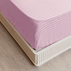 Luxurious Satin Stripe Soft Flat Bedsheets 2 Pillow Covers, Double Size - 84 X 90 Inches, Light Pink | Good For Home, Hotel, Villa, Resort & Guest House