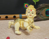 Laddu Gopal Gold Plated Off-White Idol, Bal Gopal, Little Krishna, Synthetic Resin, Makhan Chor Statue, Made In India Using High-Quality Idol, Durable, Special Occasions